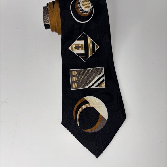 J. Blades & Co. 100% Silk Tie Art Deco Geometric USA Black Brown - Picture 6 of 8